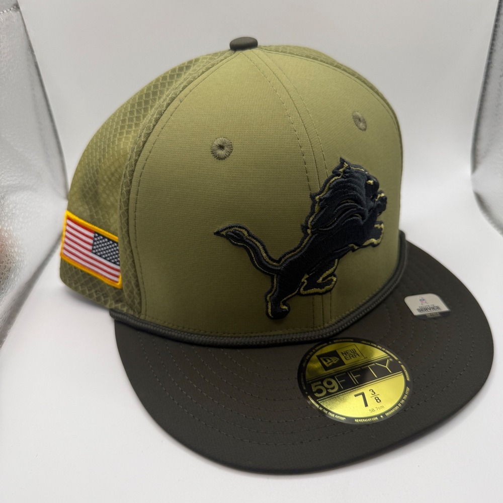 New Era Detroit Lions Salute to Service 59FIFTY Fitted Hat 7 3/8 Olive Brown